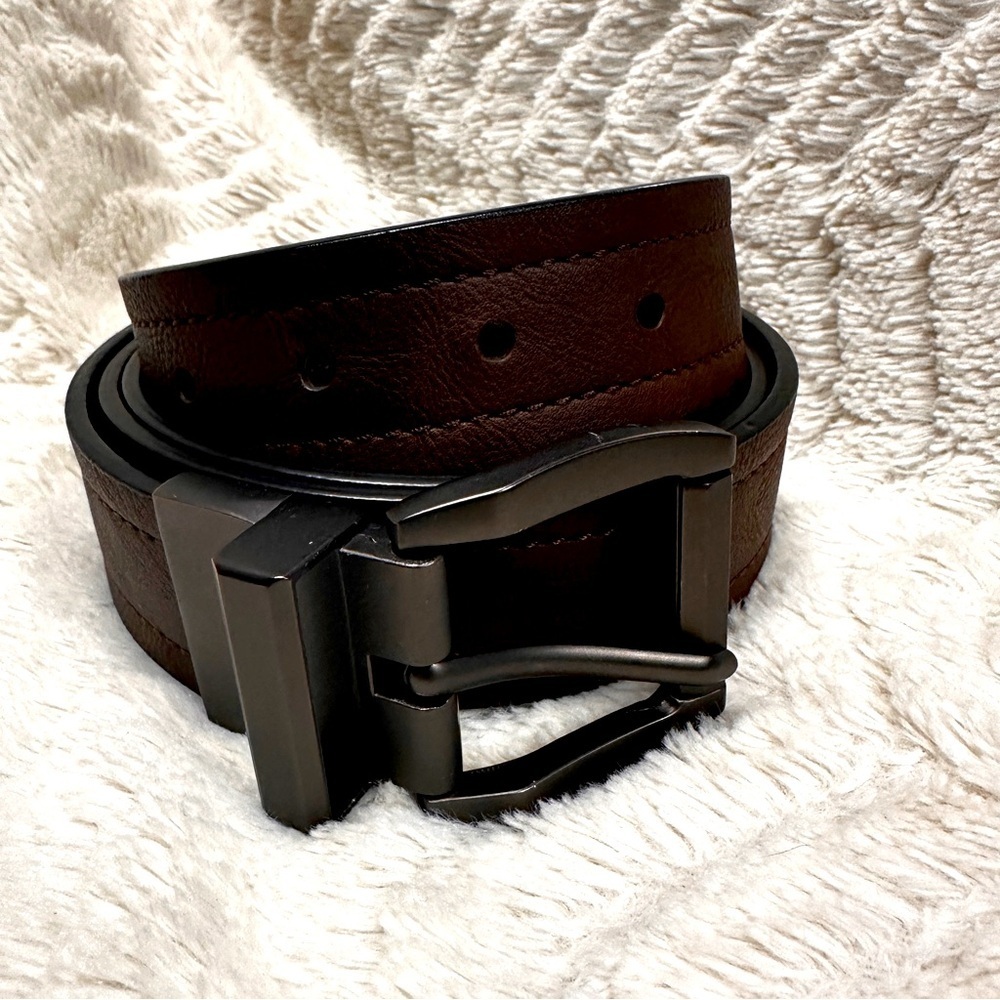 UNBRANDED BROWN LEATHER CORE BELT, Brushed Metal Buckle  2XL EUC  LIKE NEW!